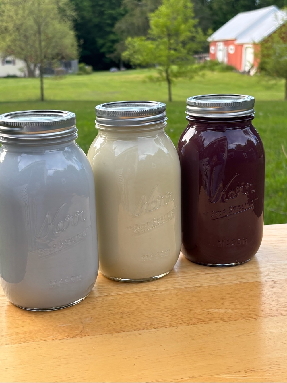 Glass Mason Jars Set - White, Cream, Dark Red
